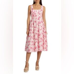 Avec Les Filles Linen-Blend Corset Midi Dress – Mermaid Toile Pink – Size 8